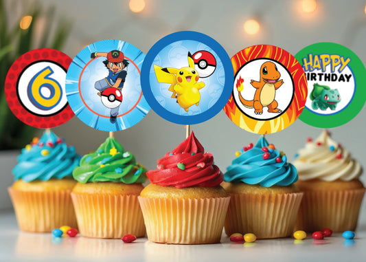 POKEMON Pikachu Party Cupcake Toppers! 2 Inch or 2.5 Inch! Digital OR Printed & Fully Assembled!