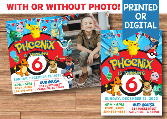 POKEMON Pikachu Birthday Party Invitation with or without Photo - Printed or Digital File!