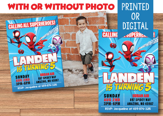 SPIDEY & His AMAZING FRIENDS Ghost-Spider and Spin - Digital or Printed Invitation - with or without Photo!
