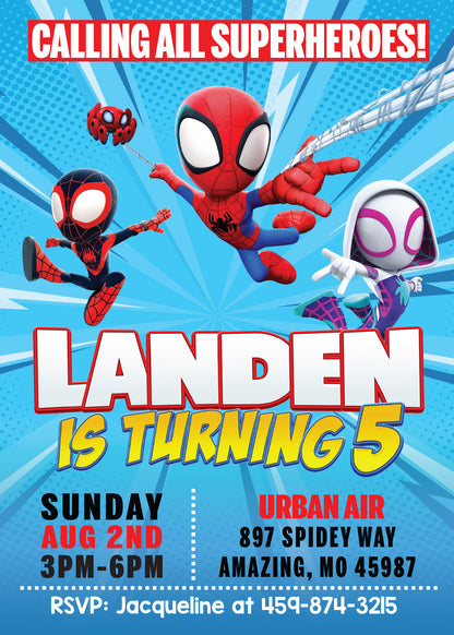 SPIDEY & His AMAZING FRIENDS Ghost-Spider and Spin - Digital or Printed Invitation - with or without Photo!
