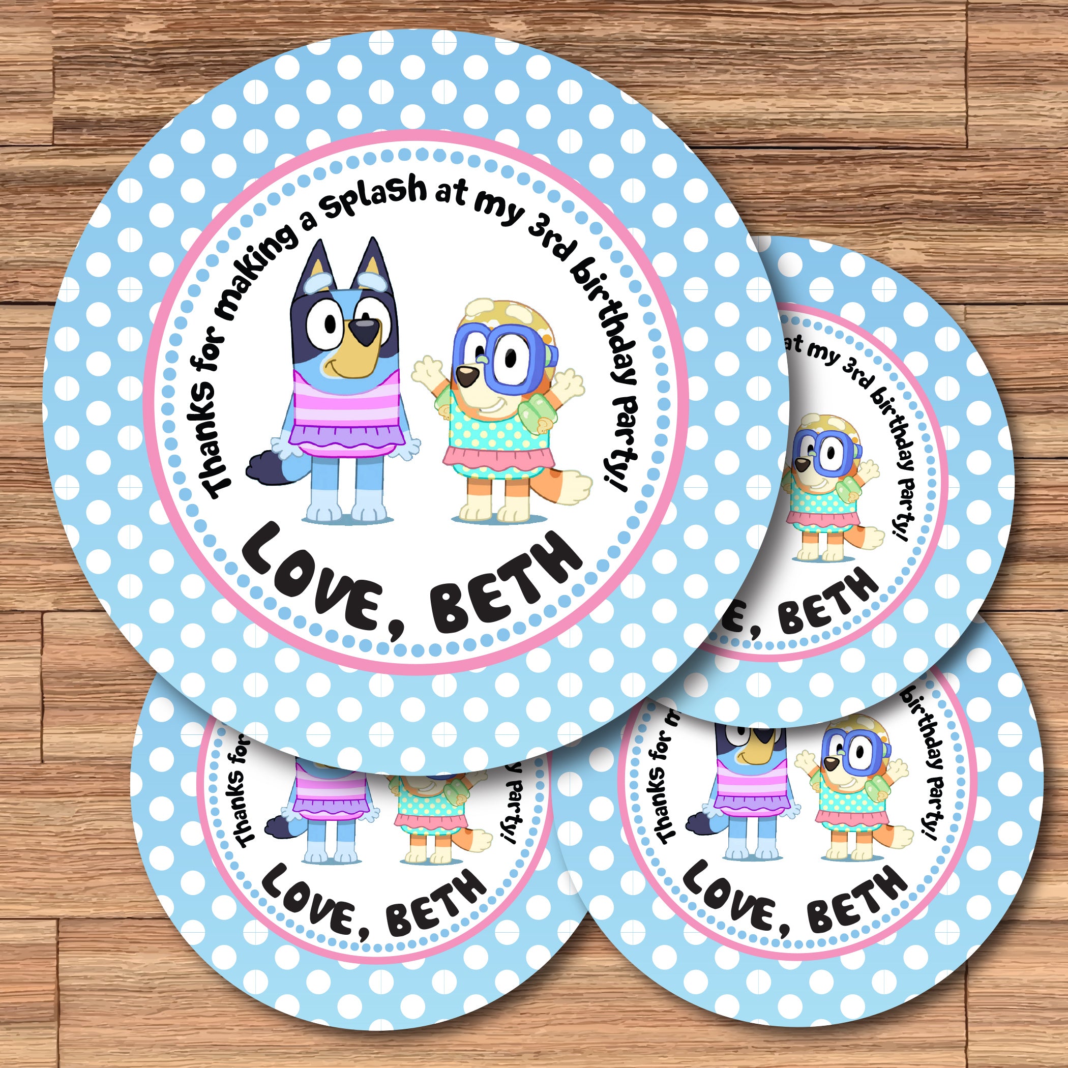 BLUEY Swim Pool Party Digital or Printed Custom Stickers for Gift Bags BinvitedDesigns