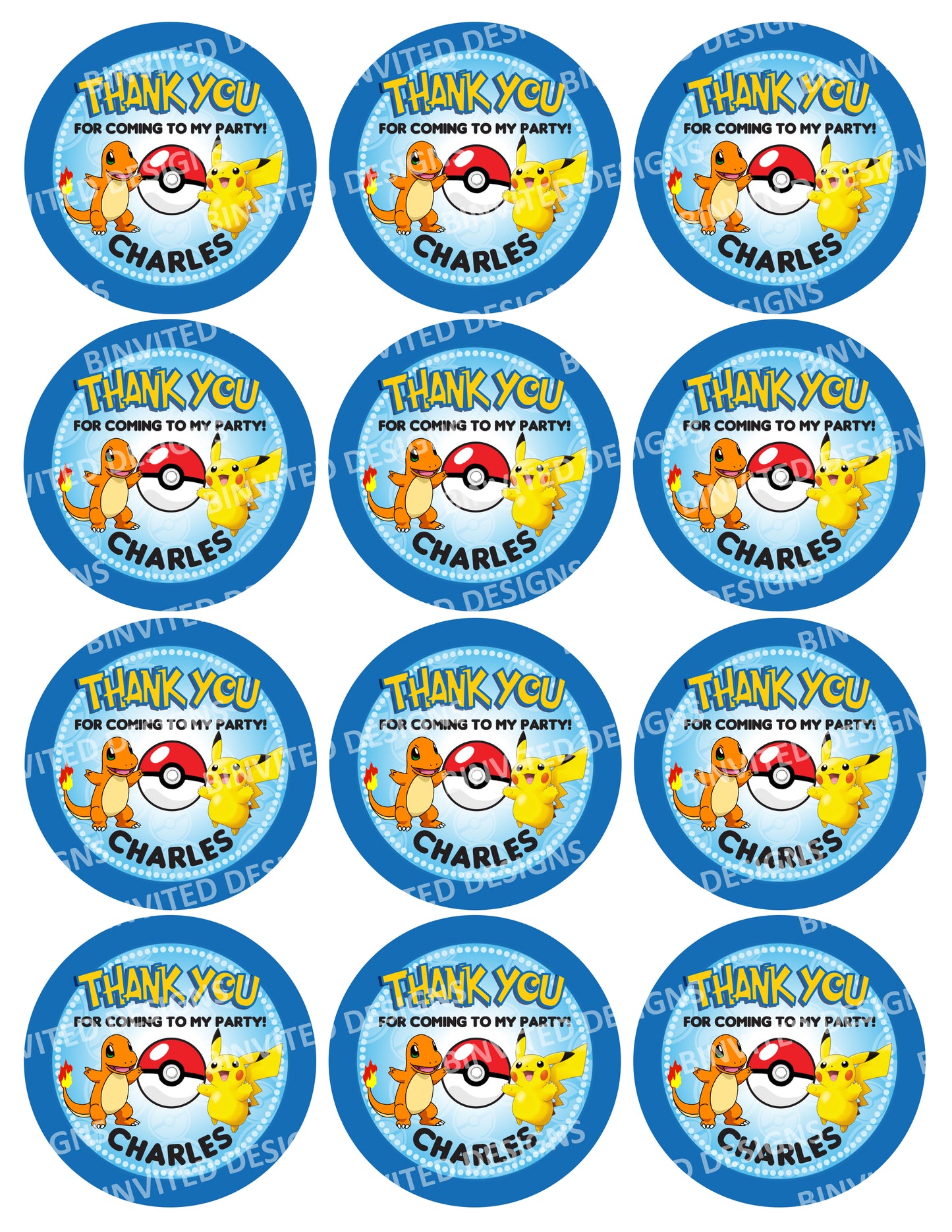 POKEMON Party Digital or Printed Custom Stickers for Gift Bags, Party Favors! Charizard and Pikachu!