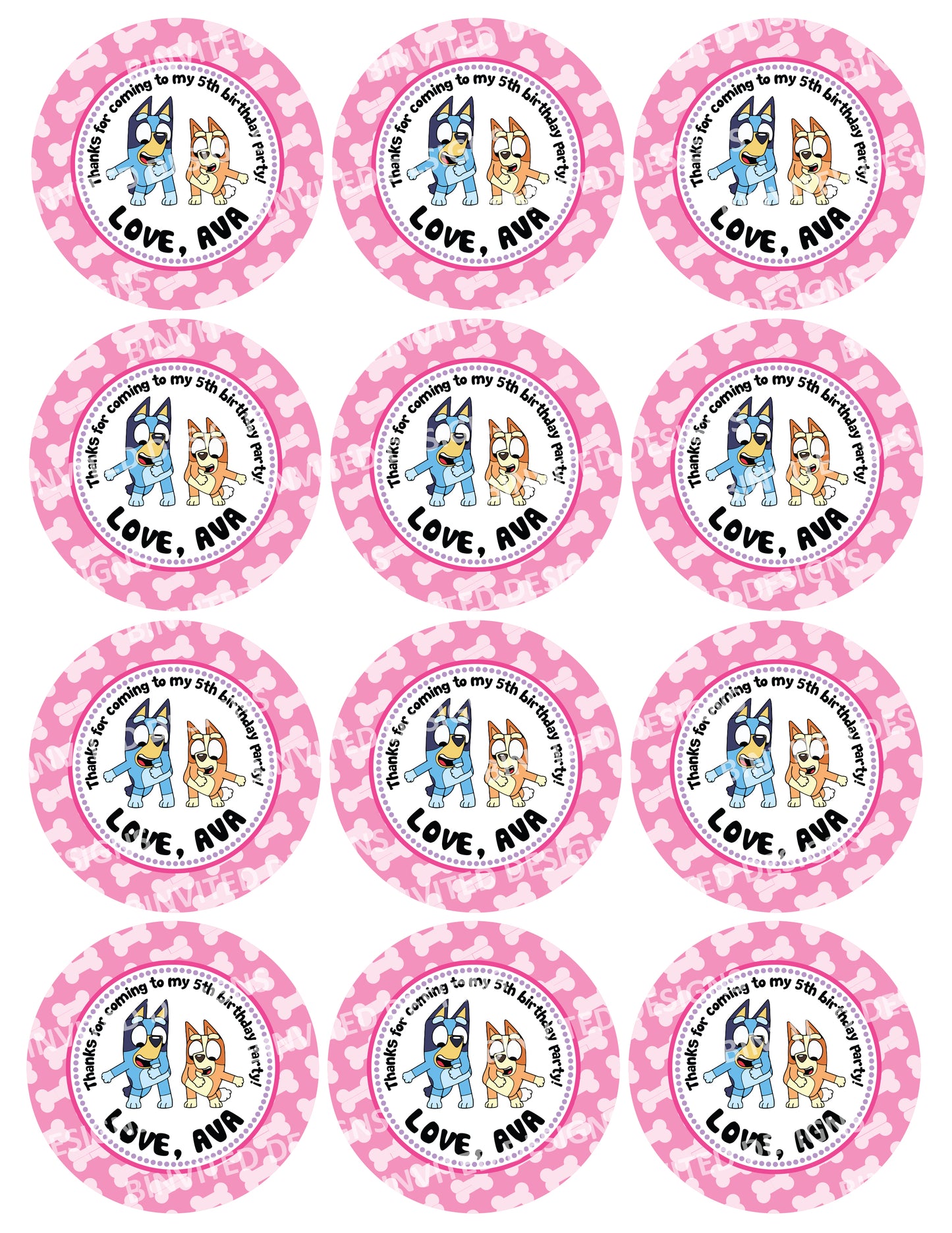 BLUEY Personalized Stickers for Gift Bags, Party Favors! Printed or Digital!