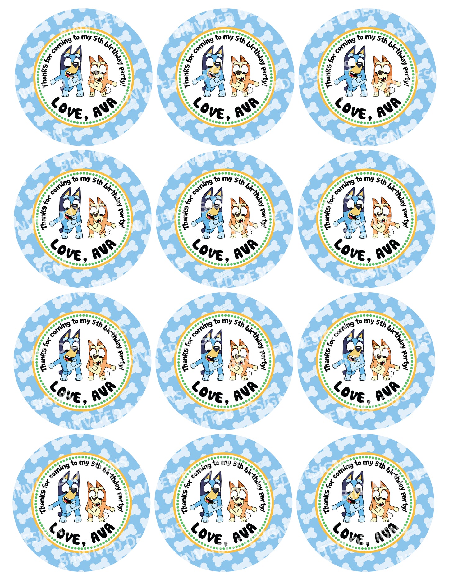 BLUEY Personalized Stickers for Gift Bags, Party Favors! Printed or Digital!