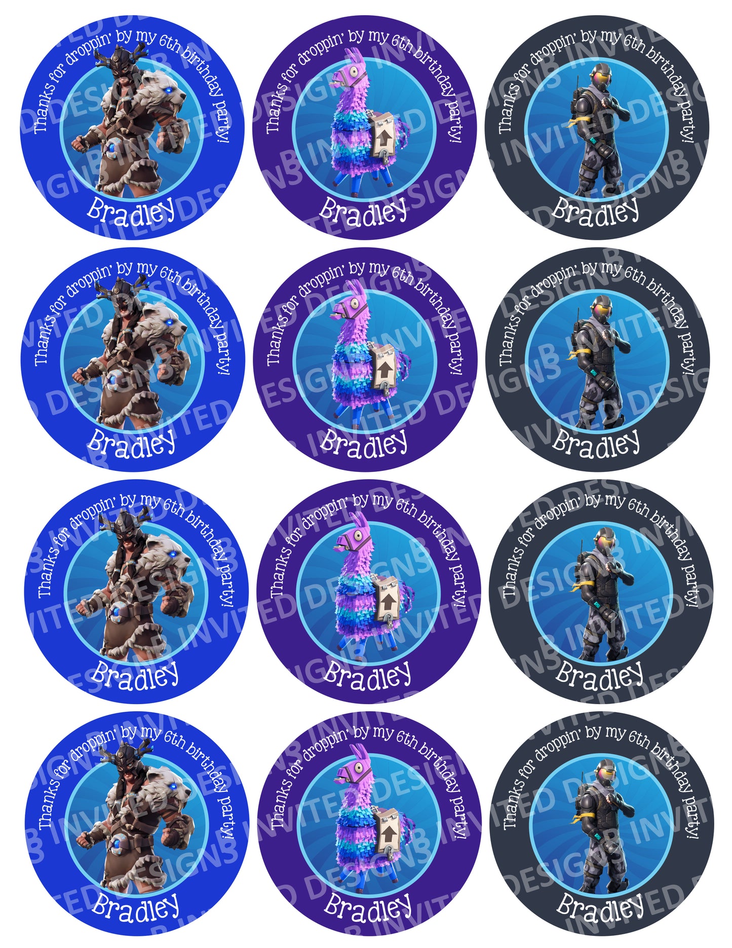 FORTNITE Party Digital or Printed Custom Stickers for Gift Bags, Party Favors!