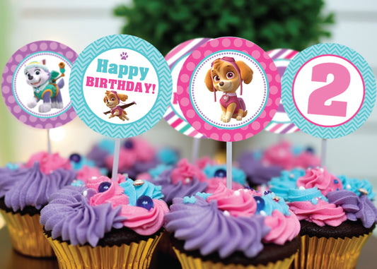 PAW PATROL Pink Cupcake Toppers! 2 Inch or 2.5 Inch! Digital OR Printed & Fully Assembled!
