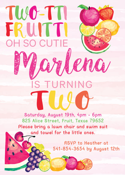Tutti-Frutti Summer Fun Digital or Printed Birthday Party Invitation with or without Photo!