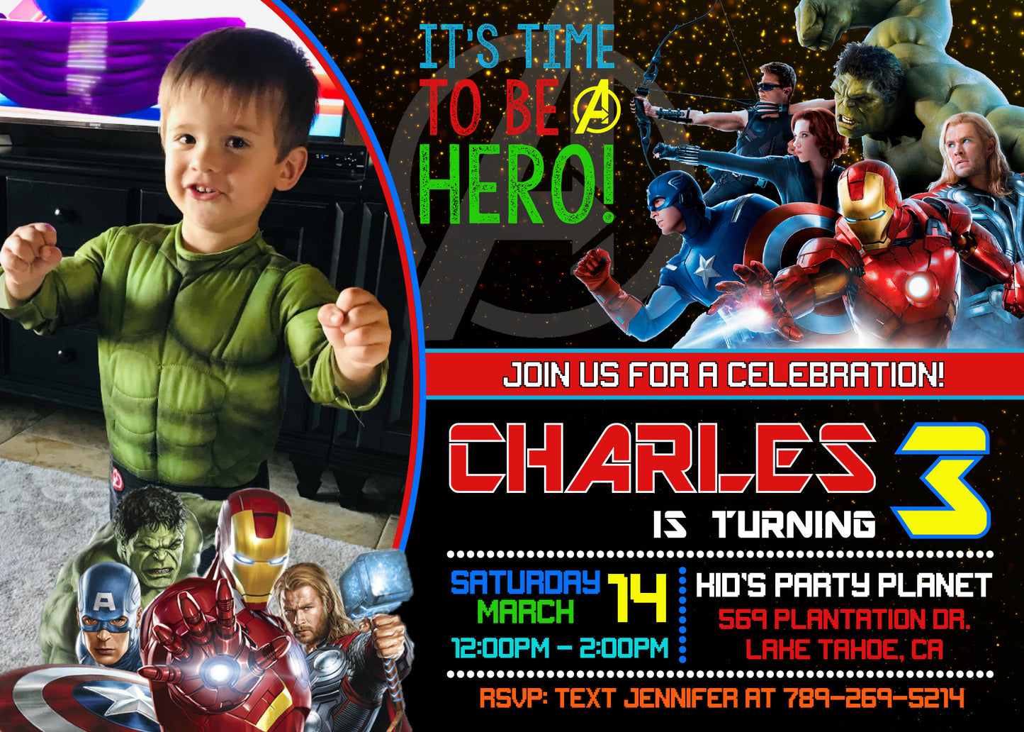 AVENGERS Birthday Party Invitation with Photo - Printed or Digital! Iron Man, Hulk, Captain America!
