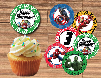 AVENGERS Cupcake Toppers! Hulk, Iron Man, Captain America, Spiderman! 2 Inch or 2.5 Inch! Digital OR Printed & Fully Assembled!