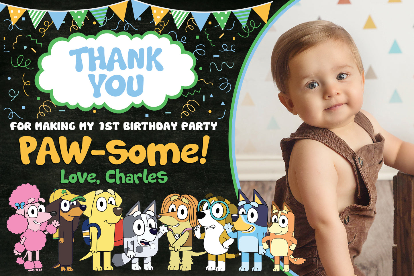 BLUEY Thank You Card - Printed or Digital File! Bluey and Friends!
