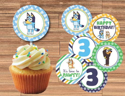 Boy BLUEY Cupcake Toppers! 2 Inch or 2.5 Inch! Digital OR Printed & Fully Assembled!