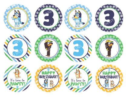 Boy BLUEY Cupcake Toppers! 2 Inch or 2.5 Inch! Digital OR Printed & Fully Assembled!