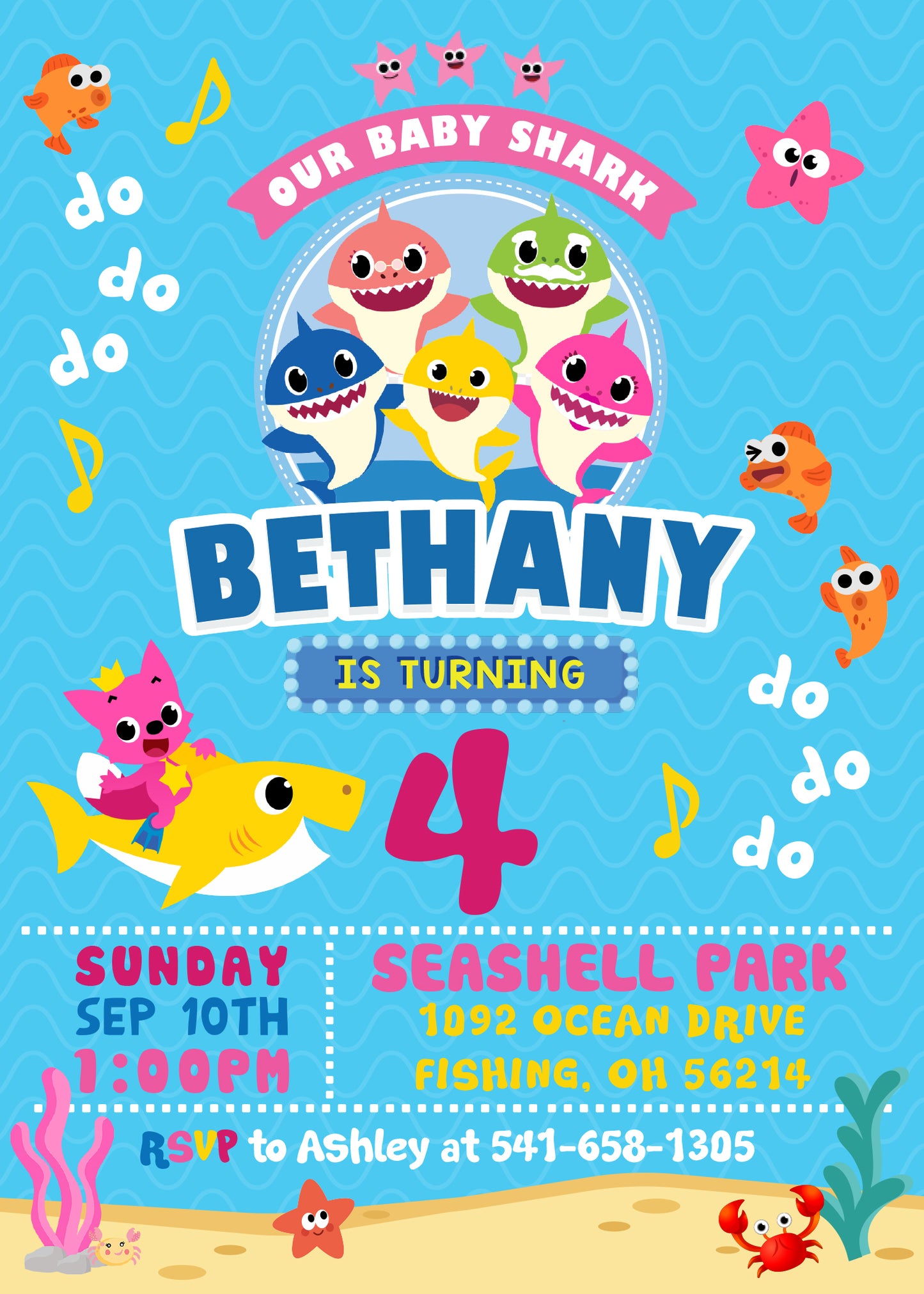 BABY SHARK Digital or Printed Birthday Party Invitation with or without Photo!