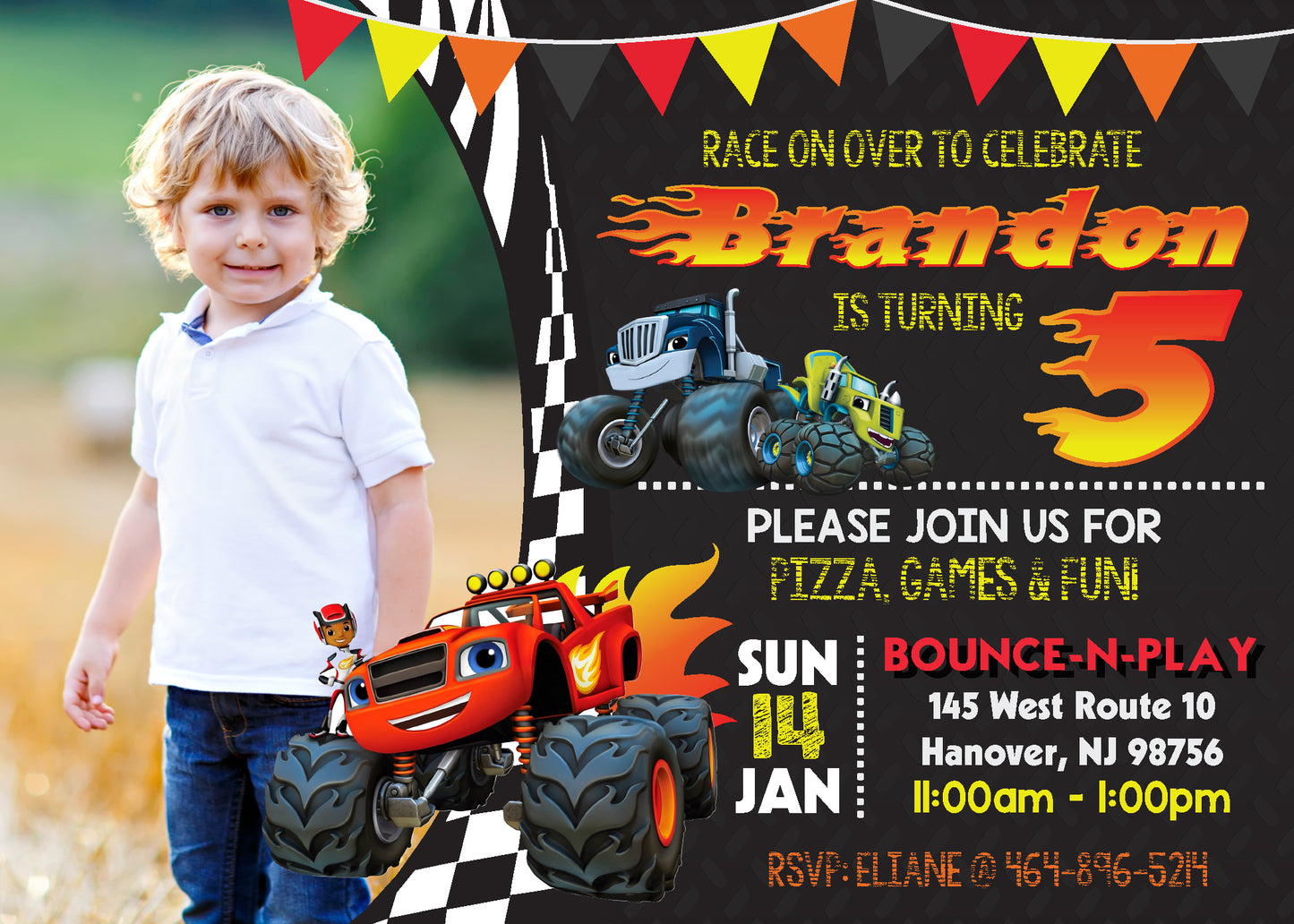 BLAZE and the Monster Machines Birthday Party Invitation with Photo! Printed or Digital!