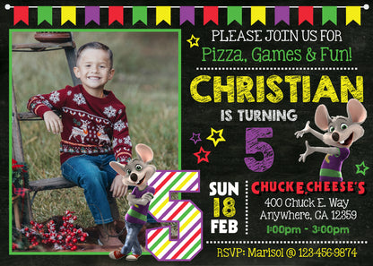 Girl or Boy CHUCK E CHEESE Invitation With Photo - Digital or Printed!