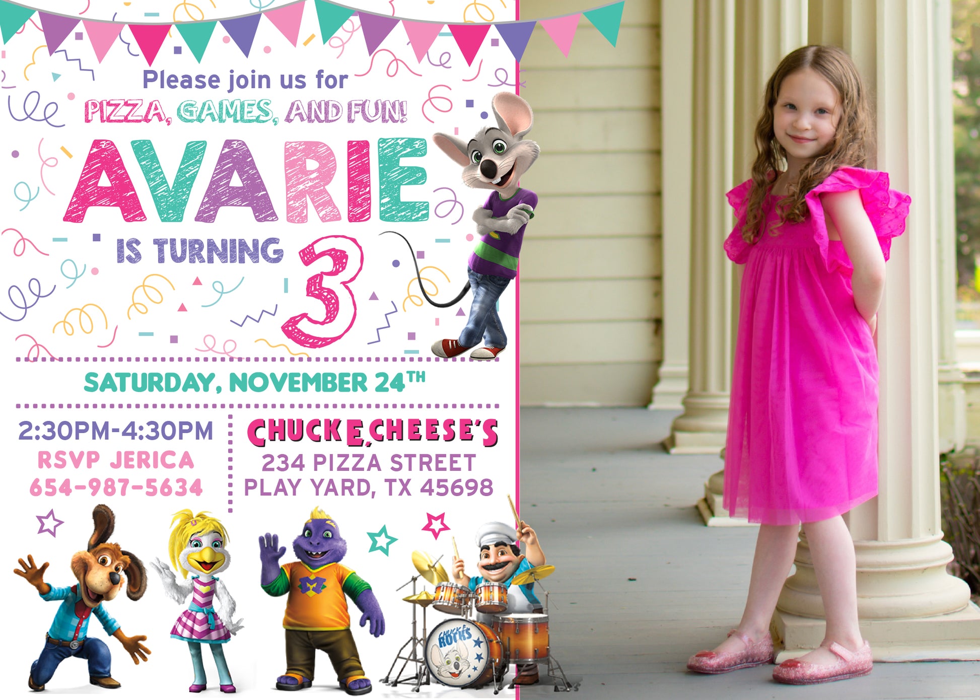 printed-or-digital-chuck-e-cheese-girl-birthday-party-invitation-with-binviteddesigns for Free Chuck E Cheese Printable Invitations Printed or Digital CHUCK E CHEESE Girl Birthday Party Invitation with – BinvitedDesigns for Free Chuck E Cheese Printable Invitations