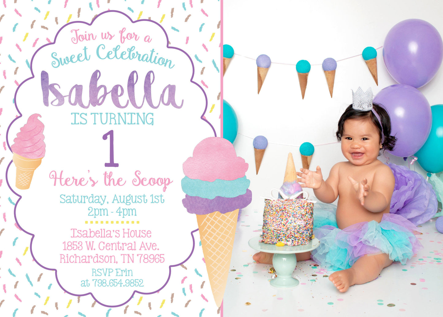 ICE CREAM SOCIAL Birthday Party Invitation with Photo! Two Options! Printed or Digital!