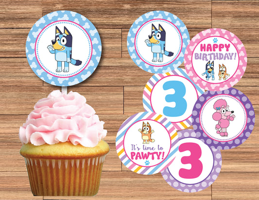 BLUEY Cupcake Toppers! 2 Inch or 2.5 Inch! Digital OR Printed & Fully Assembled!