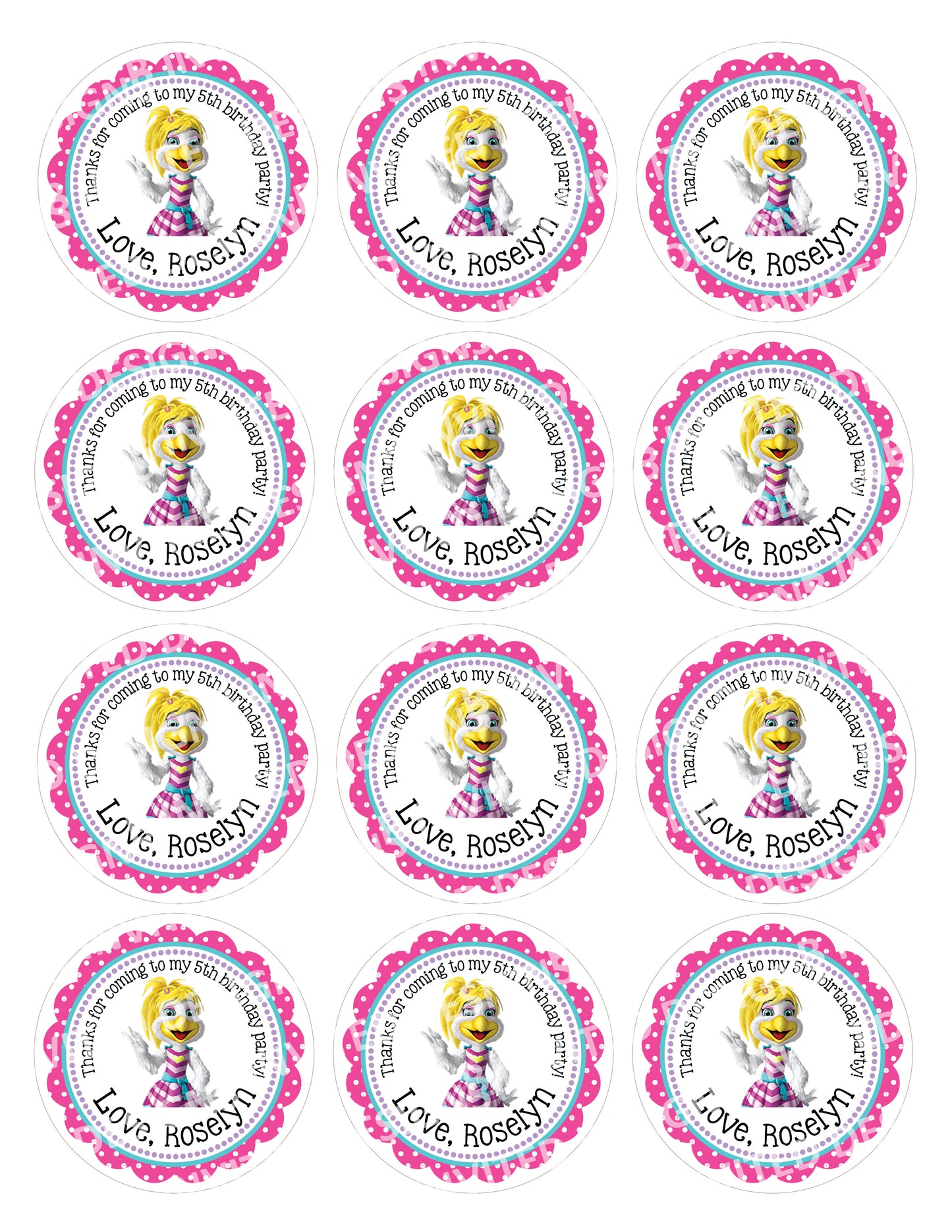 CHUCK E CHEESE Digital or Printed Custom Stickers for Gift Bags, Party Favors! Helen Henny or Chuck E!