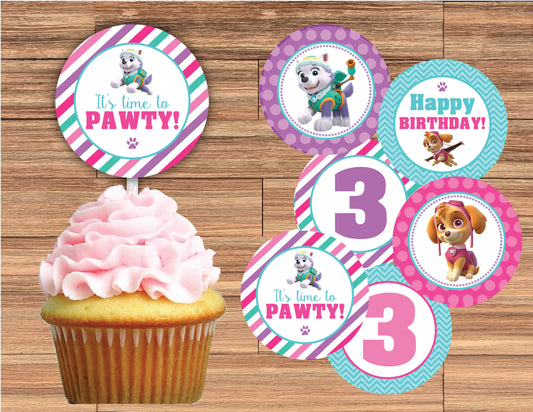 PAW PATROL Pink Cupcake Toppers! 2 Inch or 2.5 Inch! Digital OR Printed & Fully Assembled!