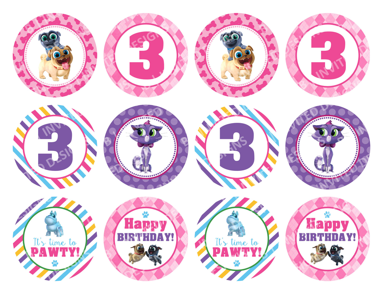 PUPPY DOG PALS Pink Cupcake Toppers! 2 Inch or 2.5 Inch! Digital OR Printed & Fully Assembled!