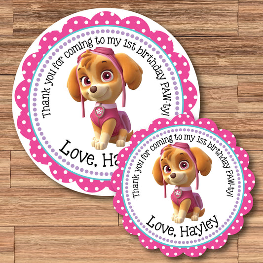 PAW PATROL Girl Personalized Stickers for Gift Bags, Party Favors! Skye, Everest - Printed or Digital!