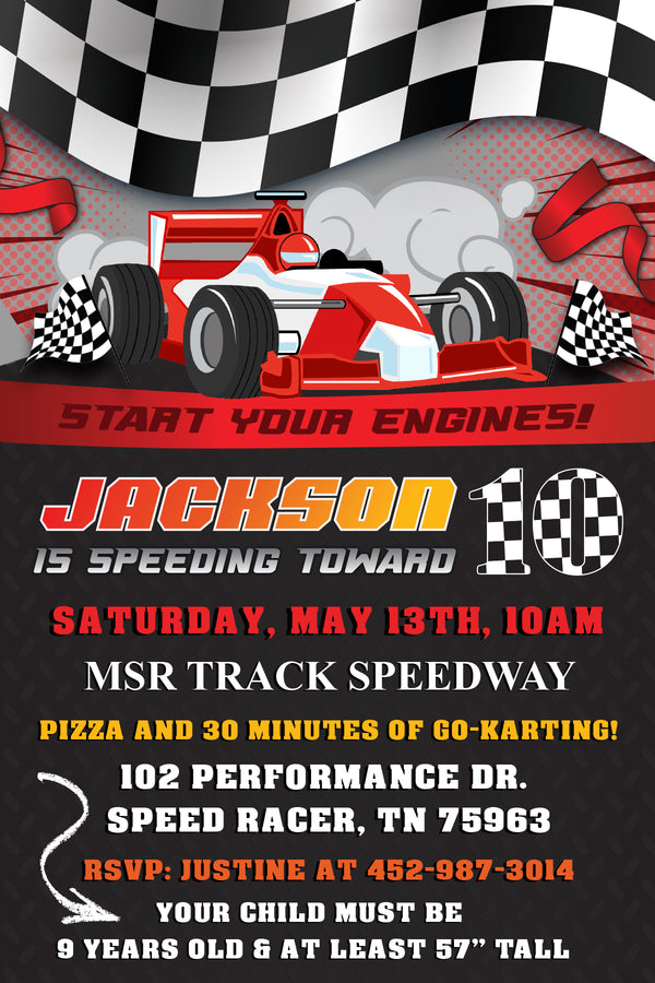 GO KART RACING Birthday Party Invitation with or without Photo - Print ...