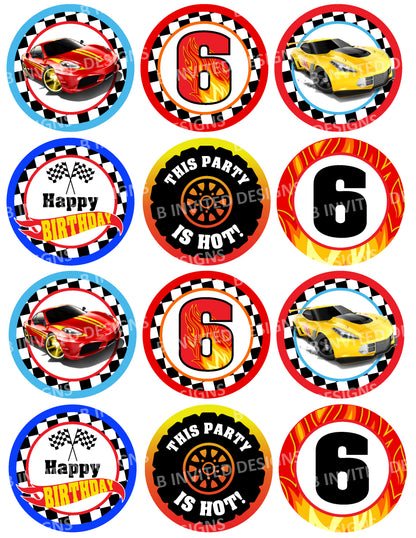 HOT WHEELS Cupcake Toppers with Age! 2 Inch or 2.5 Inch! Digital OR Printed & Fully Assembled!