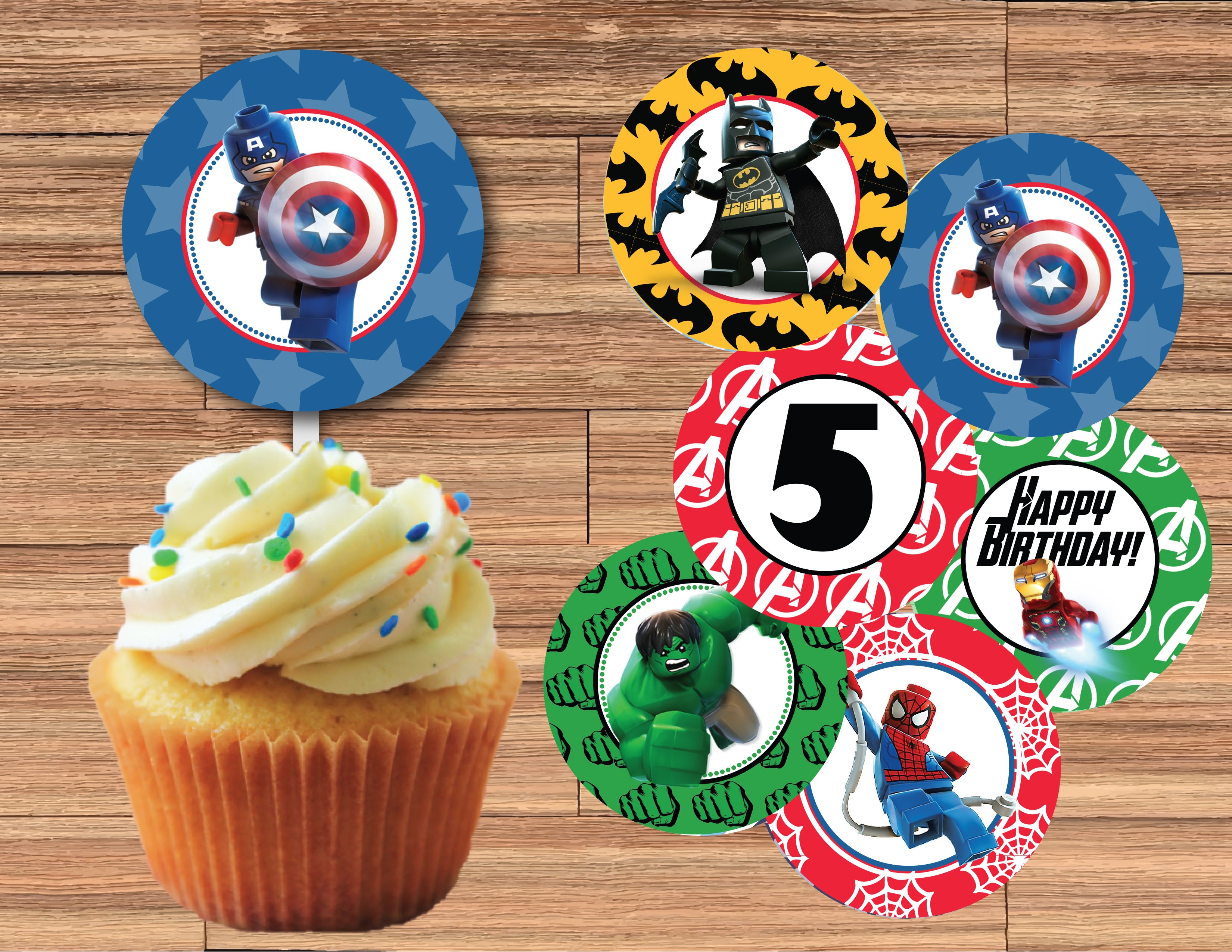 Topper Gool LEGO AVENGERS Cupcake Toppers! Hulk, Iron Man, Captain America, Spider ...