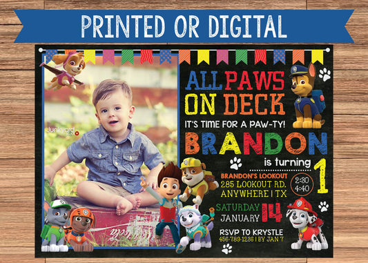 Custom PAW PATROL Digital or Printed Chalkboard Birthday Party Invitation with or without Photo!