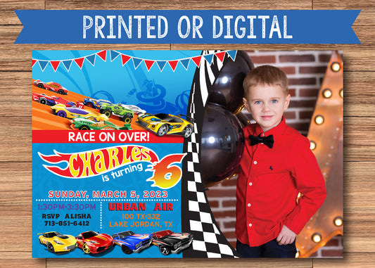HOT WHEELS Cars Birthday Party Invitation with Photo - Printed or Digital!