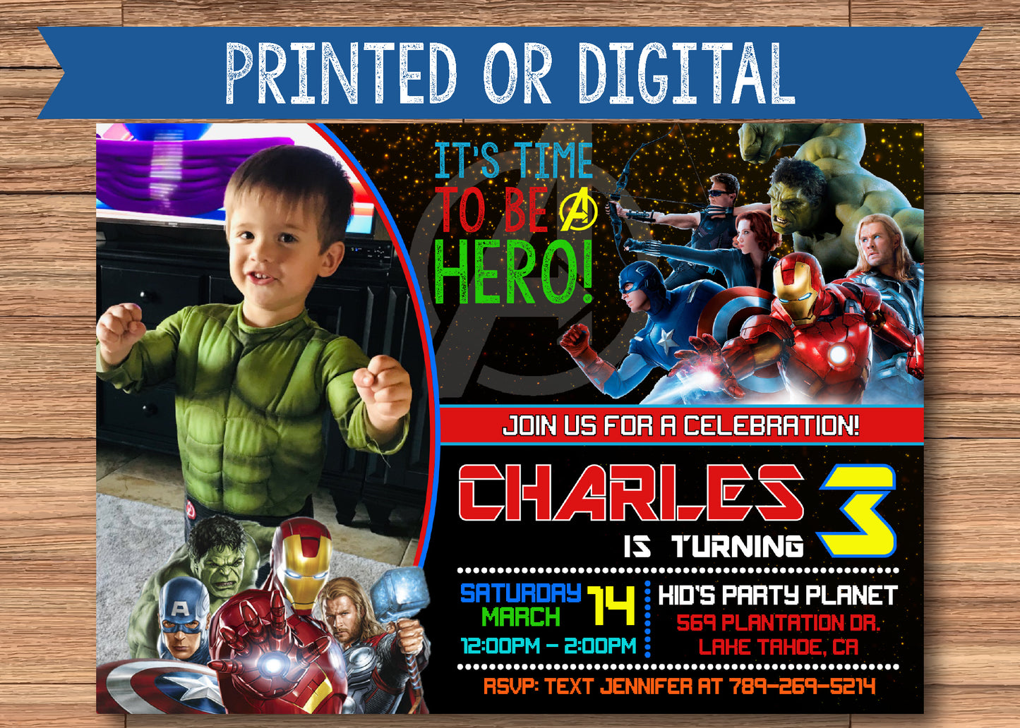 AVENGERS Birthday Party Invitation with Photo - Printed or Digital! Iron Man, Hulk, Captain America!