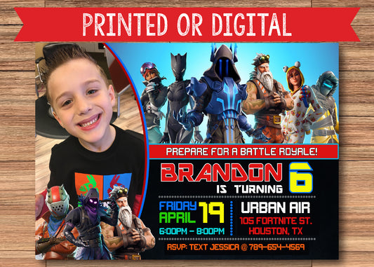 FORTNITE Birthday Party Invitation with Photo - Printed or Digital File!