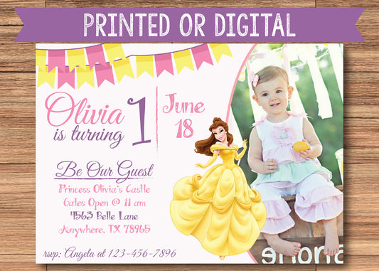 BELLE Beauty and the Beast Printed or Digital Birthday Party Invitation With Photo!