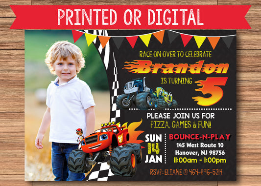 BLAZE and the Monster Machines Birthday Party Invitation with Photo! Printed or Digital!