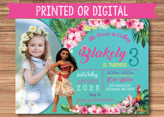 MOANA Digital or Printed Birthday Party Invitation with Photo!