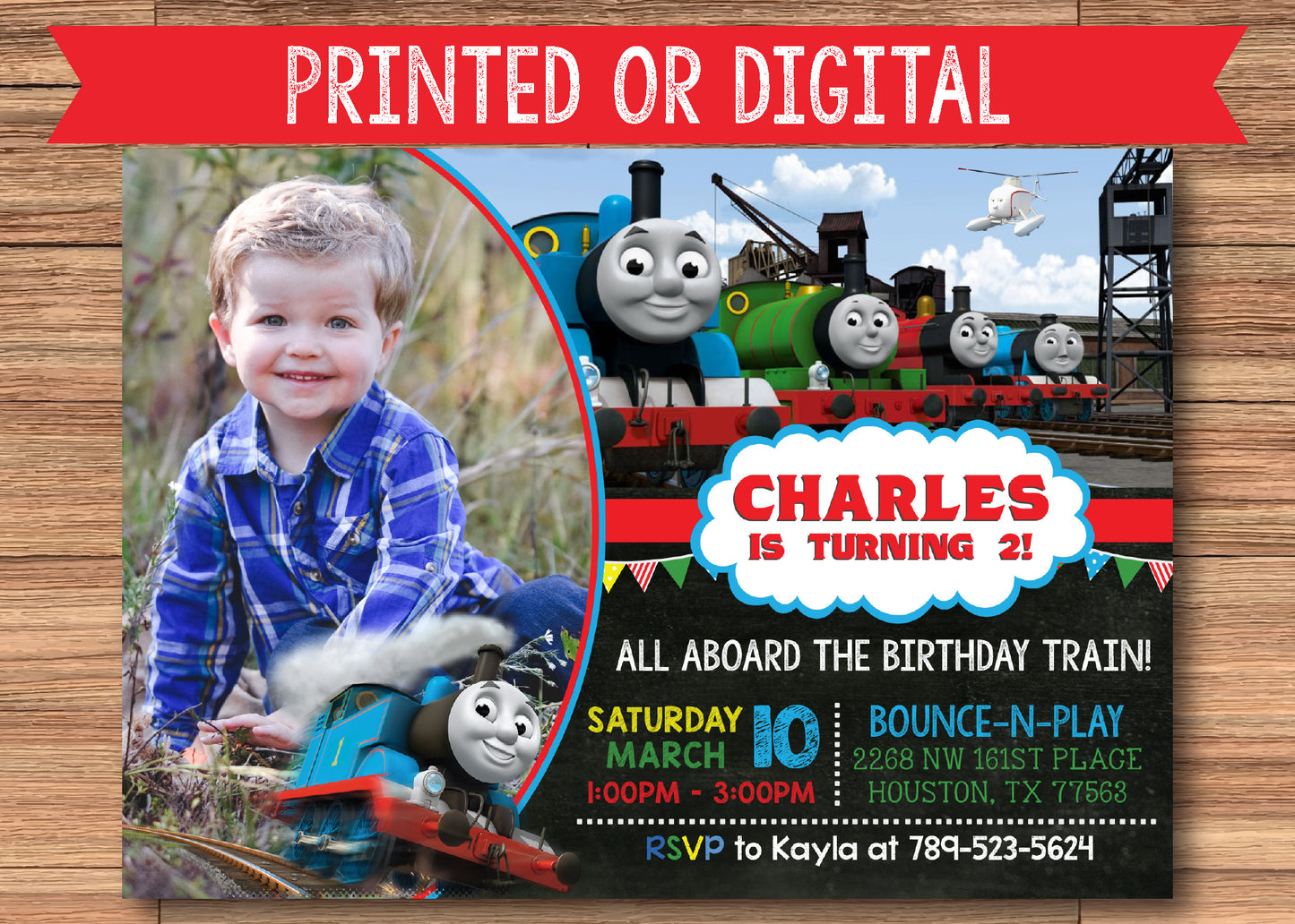Printed or Digital THOMAS THE TRAIN Birthday Party Invitation with or without Photo!