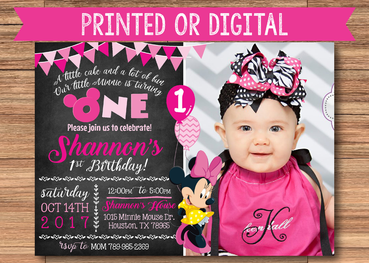 Adorable MINNIE MOUSE Birthday Invitation with Photo! Printed or Digital!
