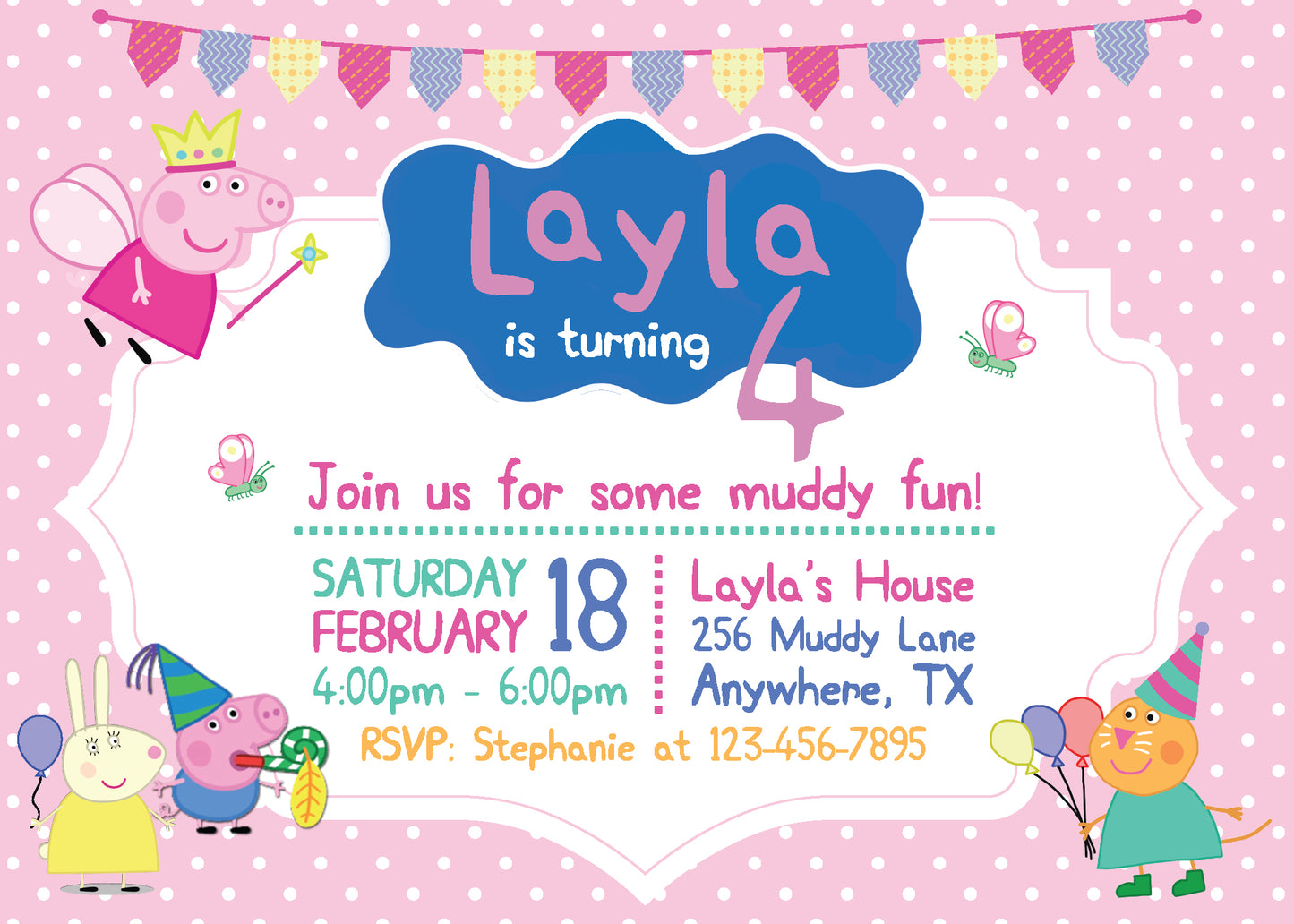 PEPPA PIG Printed or Digital Birthday Party Invitation! Peppa and Friends!