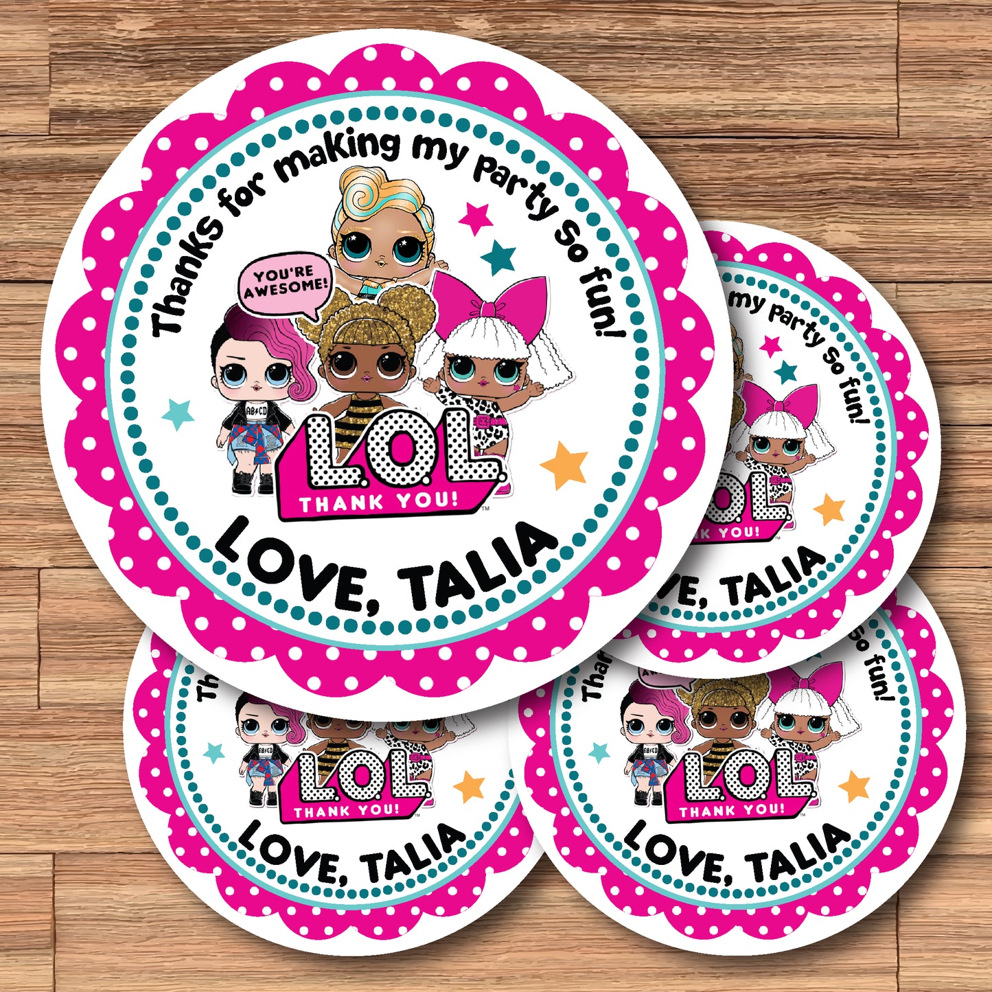 LOL DOLLS Custom Personalized Stickers for Gift Bags, Party Favors! Printed or Digital!
