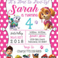 PAW PATROL Digital or Printed PINK Polka-dot Birthday Party Invitation with or without Photo!