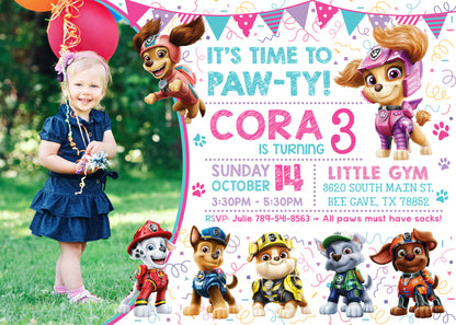 Girl PAW PATROL Mighty Pups Birthday Party Invitation with or without Photo - Printed or Digital!