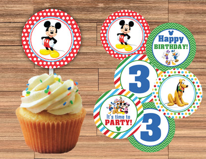 MICKEY MOUSE Red Polka-dot Cupcake Toppers! 2 Inch or 2.5 Inch! Digital OR Printed & Fully Assembled!