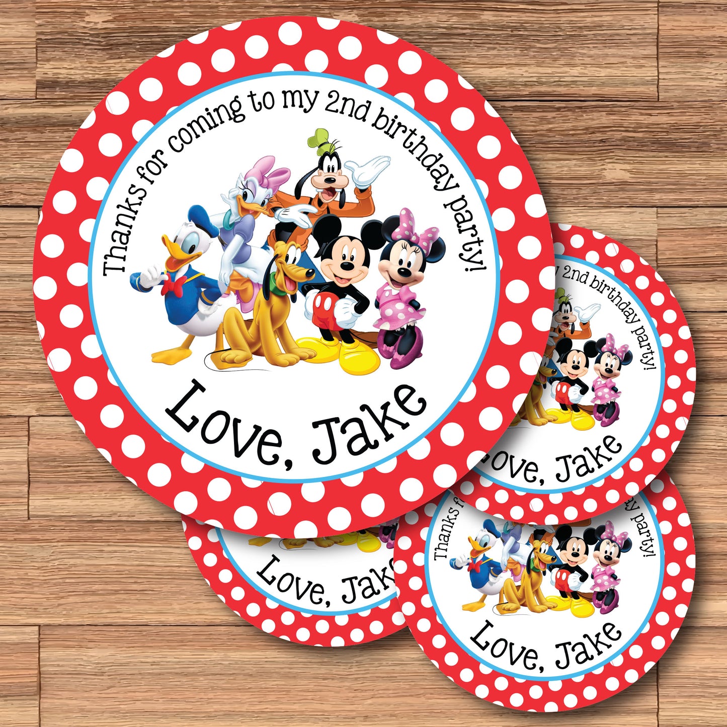 MICKEY MOUSE CLUBHOUSE Custom Red Polka-dot Stickers for Gift Bags, Party Favors! Printed or Digital!