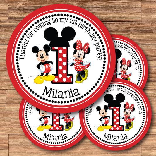 MICKEY & MINNIE MOUSE Digital or Printed Birthday Number Custom Stickers for Gift Bag, Party Favors!