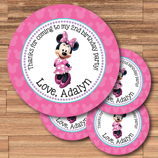 Custom Pink MINNIE MOUSE Custom Personalized Stickers for Gift Bags, Party Favors! Printed or Digital