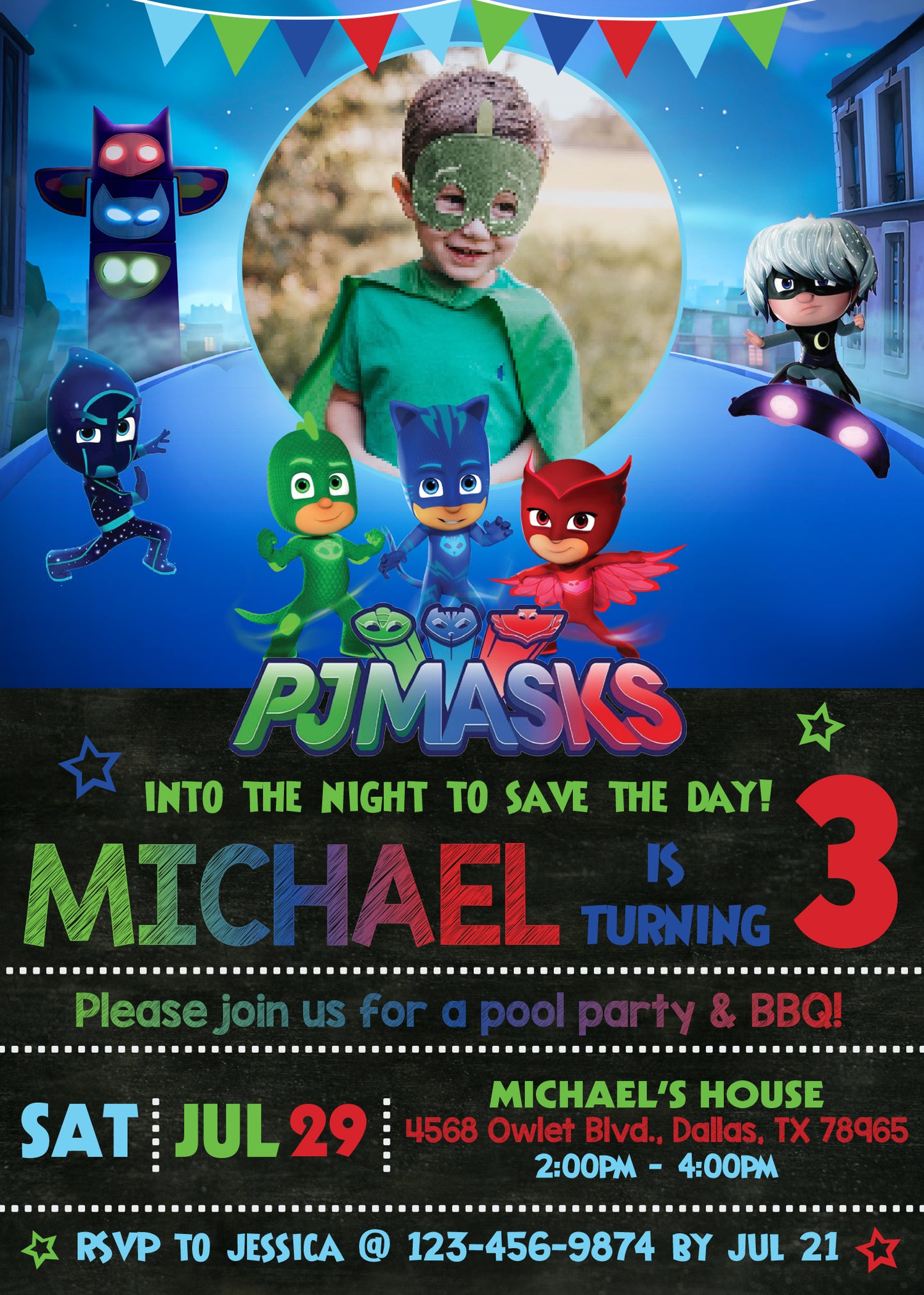 PJ MASKS Birthday Party Invitation - 2 Styles to Choose From! Printed or Digital!