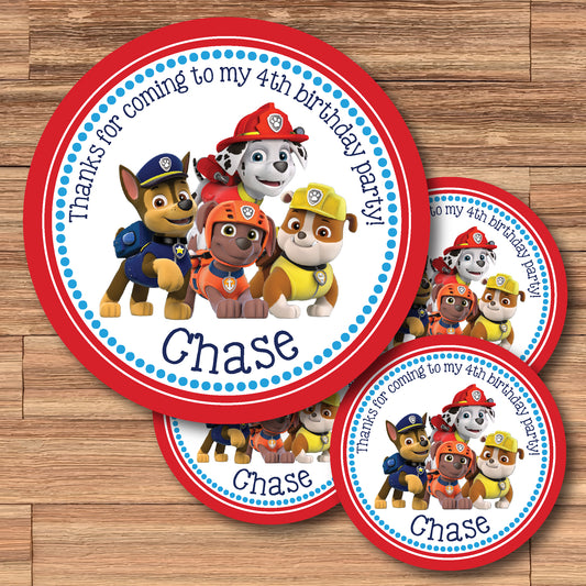 PAW PATROL Custom Stickers for Gift Bags, Party Favors! Printed or Digital! Marshall, Chase, Zuma, Rubble!
