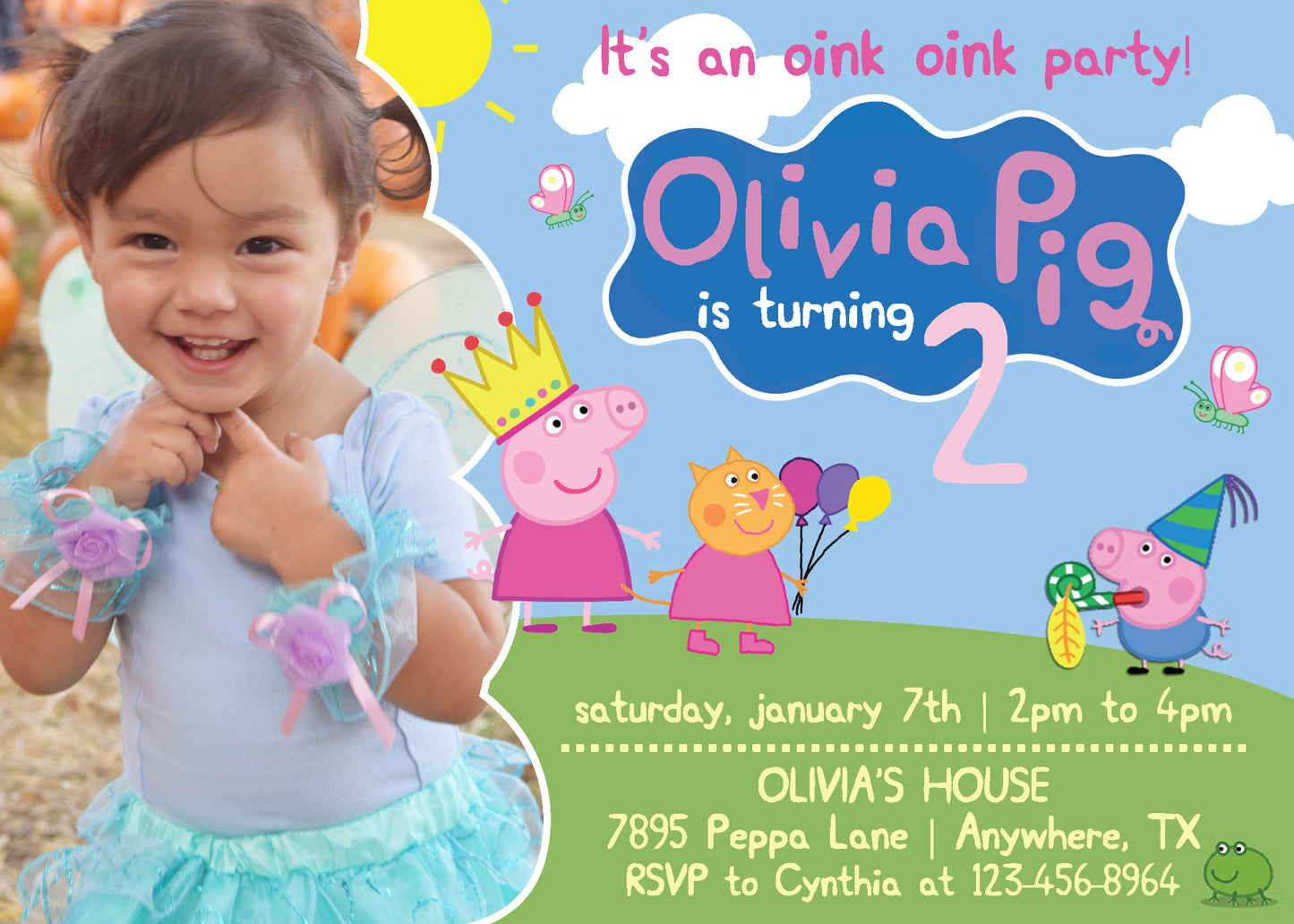 Adorable PEPPA PIG Printed or Digital Birthday Party Invitation! Peppa and Friends!