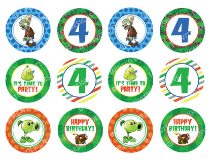 PLANTS VS. ZOMBIES Cupcake Toppers! 2 Inch or 2.5 Inch! Digital OR Printed & Fully Assembled!